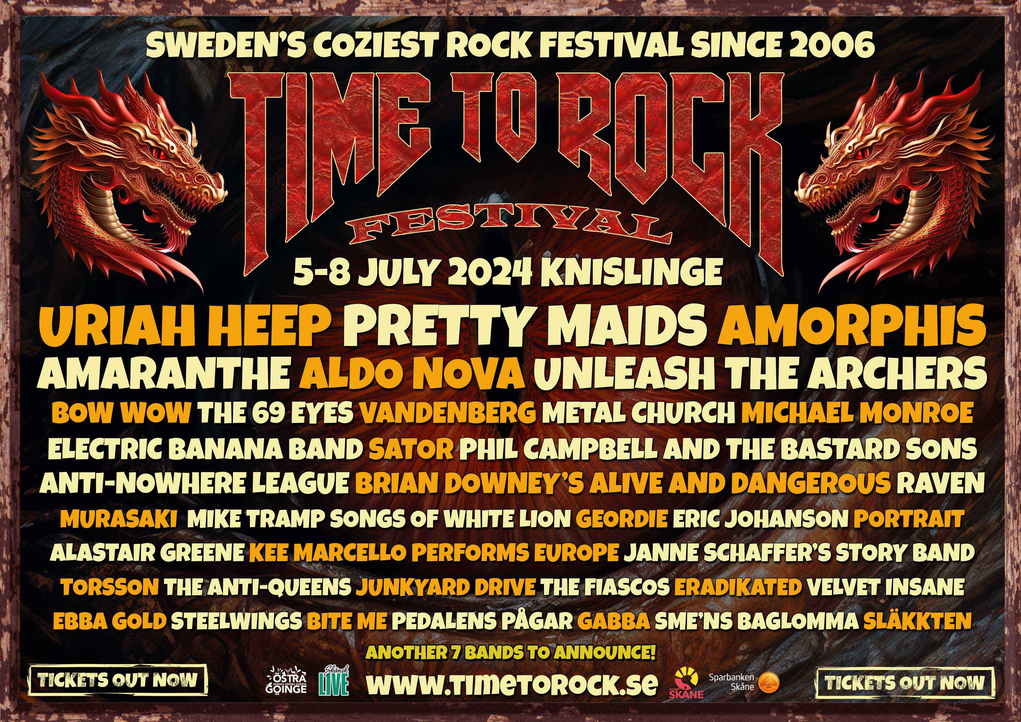 Time to rock sign with some of the bands playing at the festival.