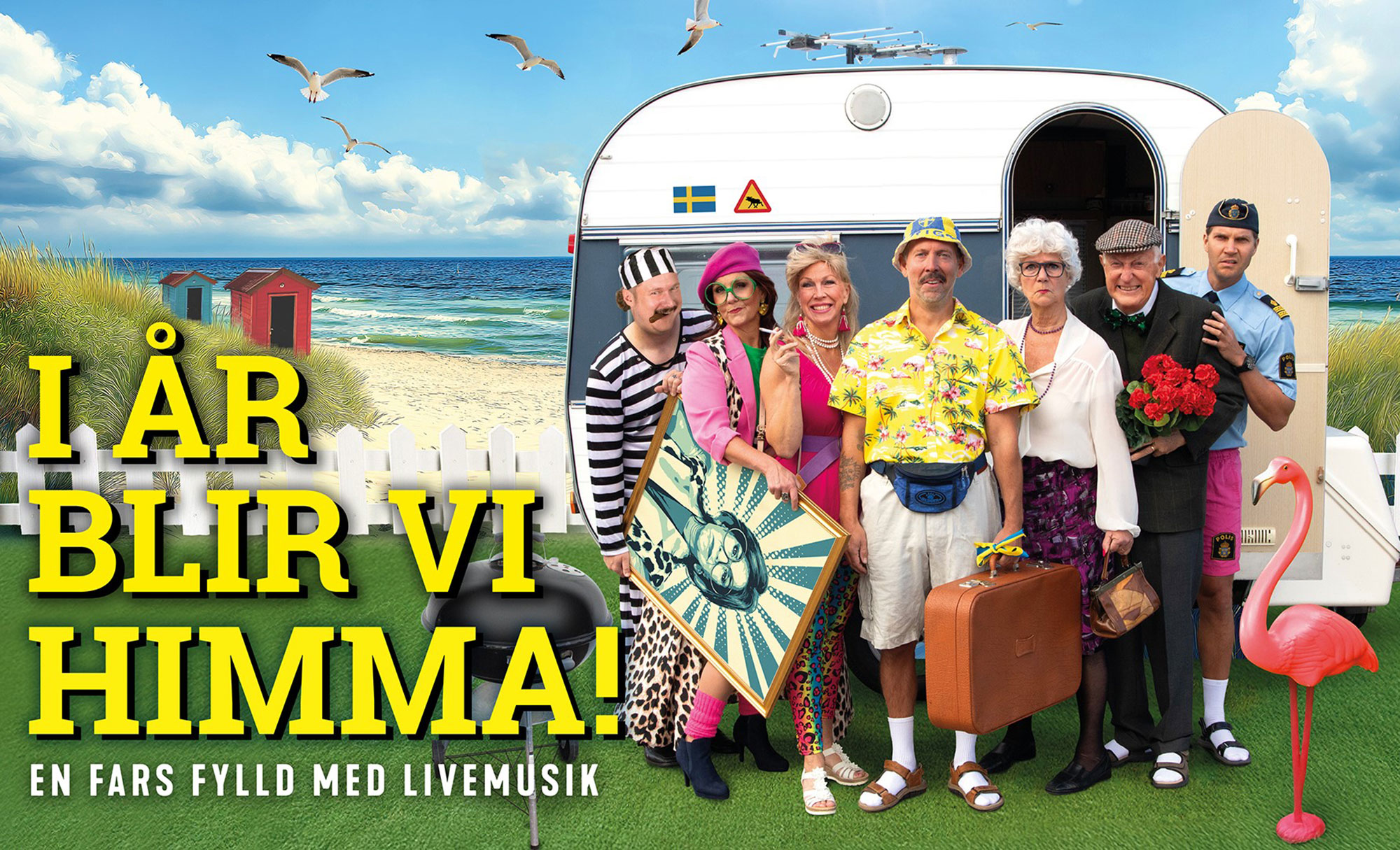 Actors in front of a caravan